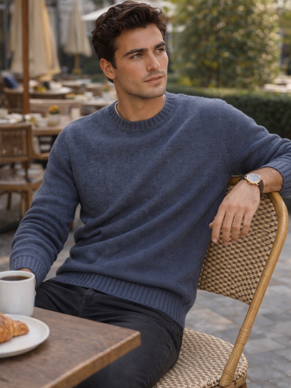 Turnbury Blue Crewneck Sweater Men’s Size 42 Soft Cotton/Lambs Wool Blend Preppy